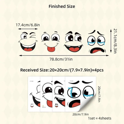 4/8Pcs Interesting Cartoon Face Self-Adhesive Disposable Stickers, Home Decor for Bathroom Trash Can & Refrigerator, Wall Art Decorative Decals