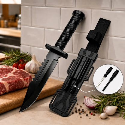 Home Cooking Prep Knife - Matte Black Blade, Textured Handle, Protective Sheath, Built-In Accessory Storage - Kitchen Knives for Ingredient Preparation, Father’S Day, Birthdays, Housewarmings Gifts, Bbq Prep
