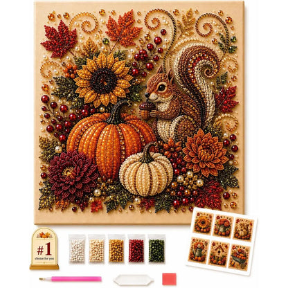 Autumn Pearl Painting Kit - Pearl Art Diy Kits for Adults Autumn (Pumpkin) | 12 * 12-Inch Beginner-Friendly Crafting with Selected Fall Scenes, a Relaxing DIY Project for Sparkling Autumn Artwork