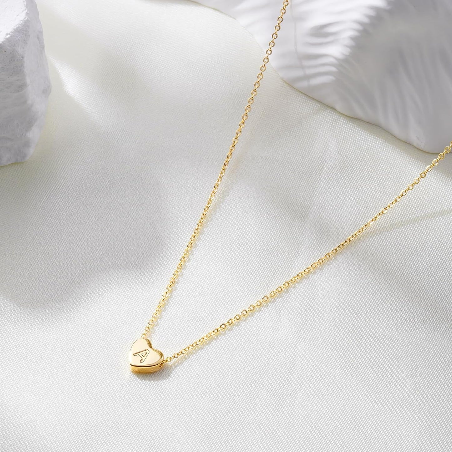 Heart Initial Necklace for Girls, 14K Gold Plated Birthday Gift