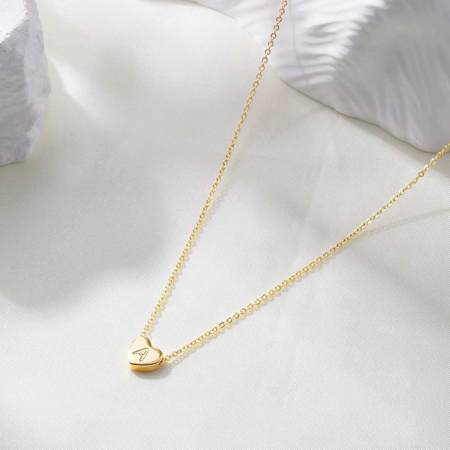 Heart Initial Necklace for Girls, 14K Gold Plated Birthday Gift