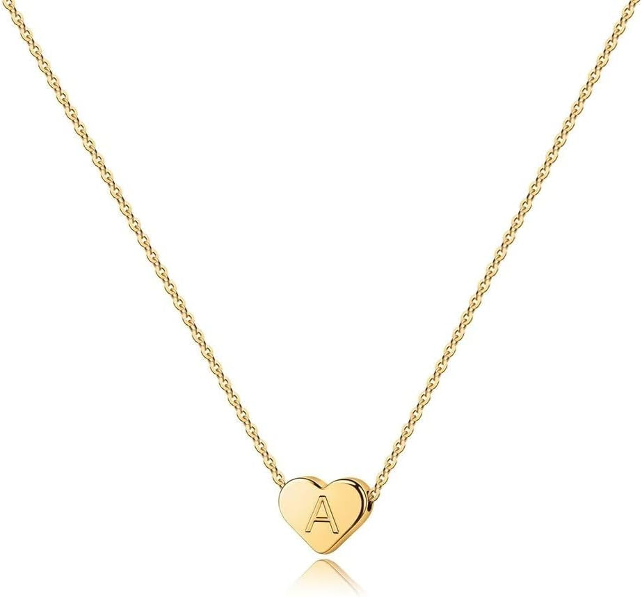 Heart Initial Necklace for Girls, 14K Gold Plated Birthday Gift
