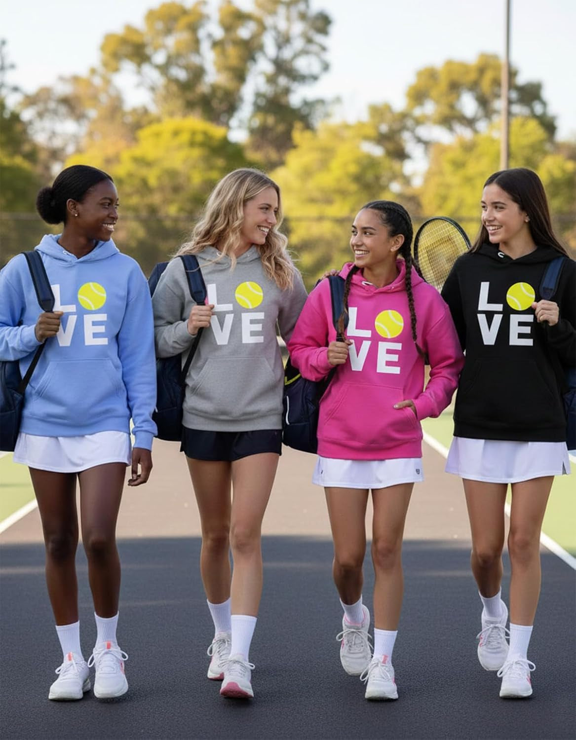 Love Tennis Hoodie Women Teen Girls Player Coach Fan Sporty Pullover