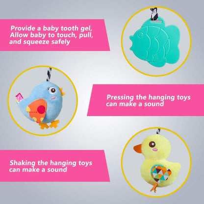 Baby Car Seat Toys, Activity Spiral Hangings Pram Toys, Plush Crib Toys with Squeaky for Boy or Girl, 0 Months up (Duck)