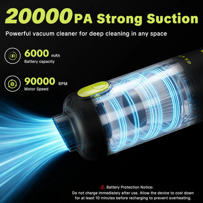 SEESE Car Vacuum Portable Cordless, 20000Pa 2 in 1 Vacuum Cleaner&Air Duster, 100W Brushless Motor Handheld Vacuum Cordless with 6000Mah Battery, Multi-Nozzles for Car, Home, Office, Pet Backtoschool