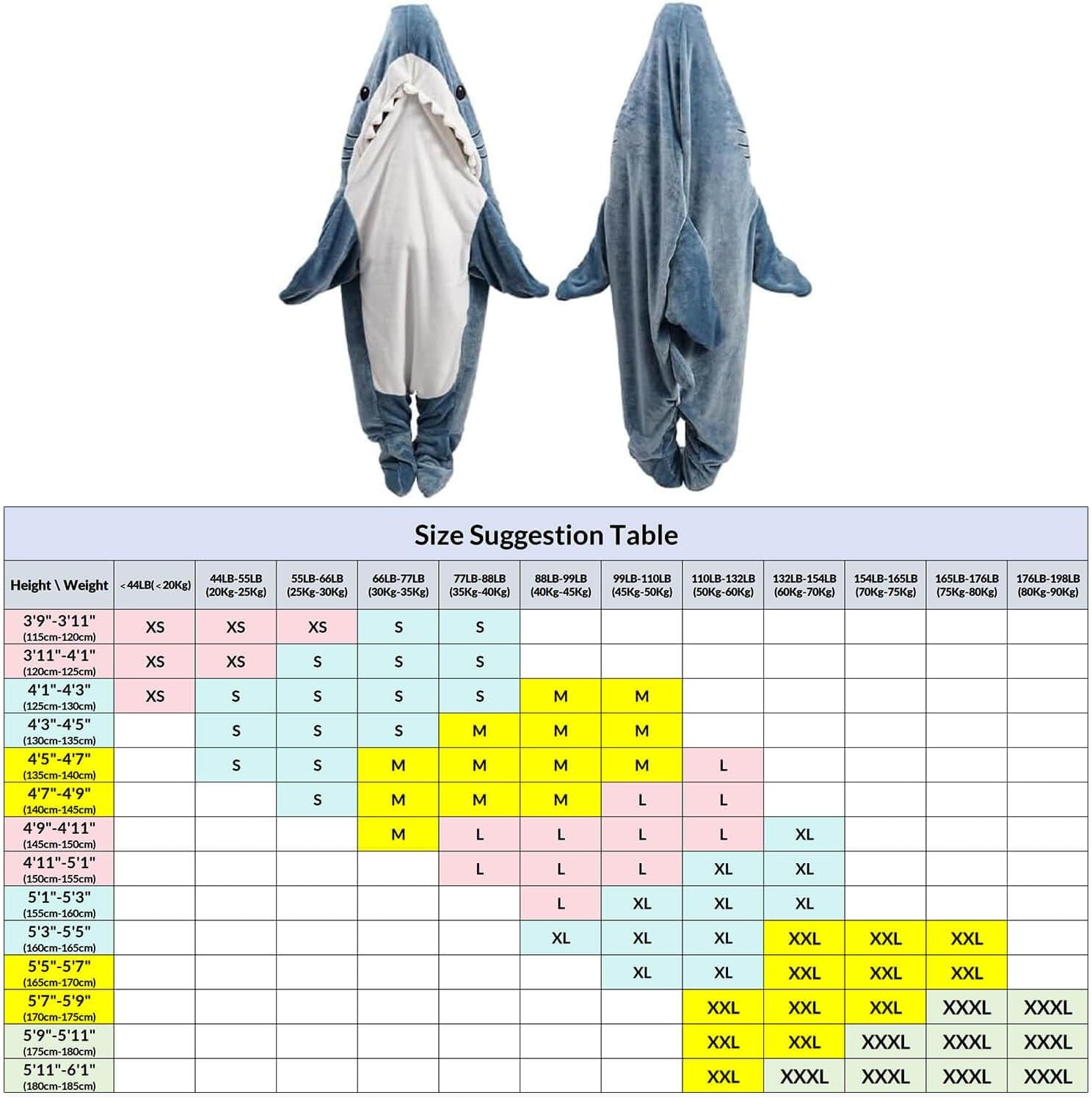 Shark Blanket Hoodie Onesie for Adult & Kid, Wearable Shark Sleeping Bag, Soft Cozy Onesie Costume