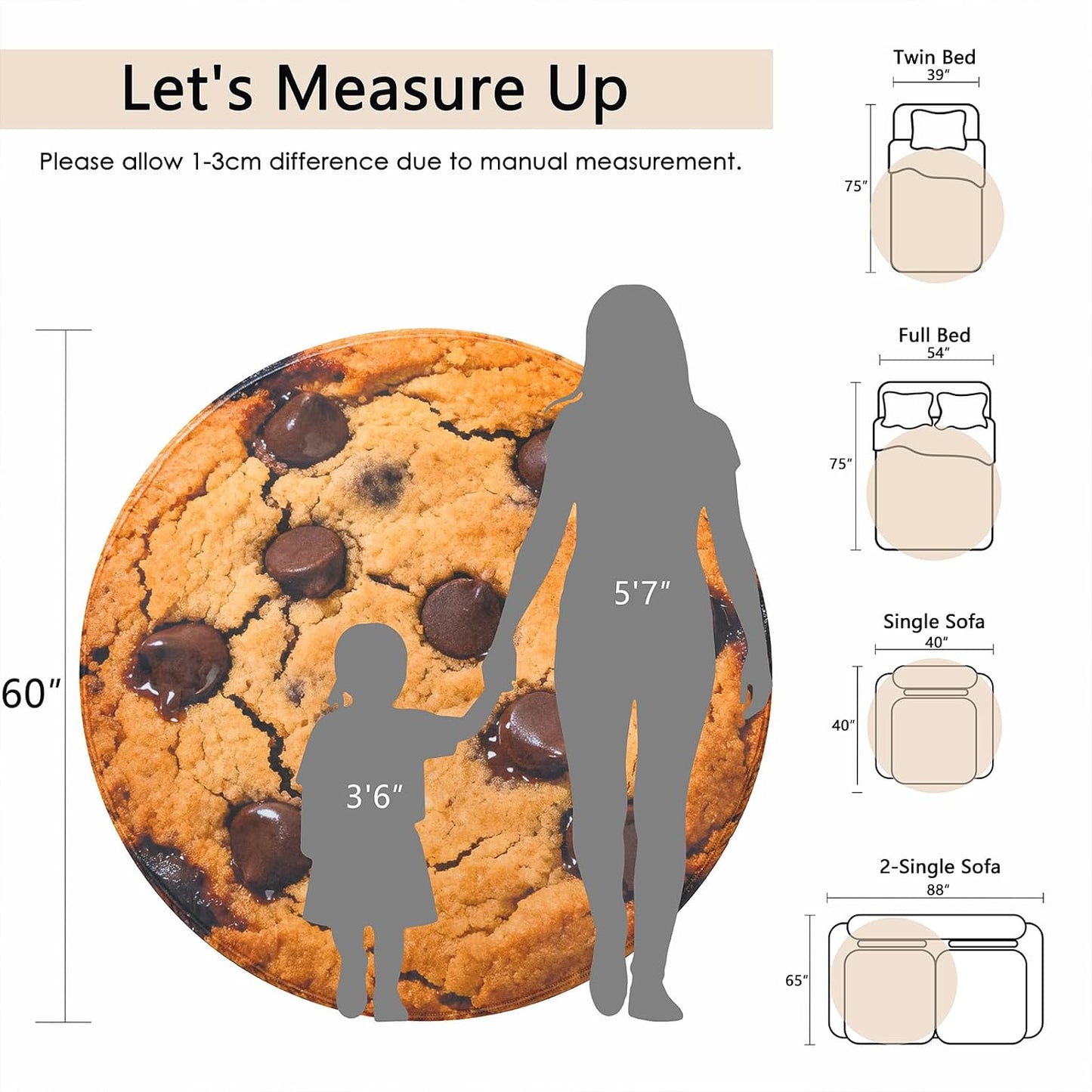 Chocolate Cookies Printed Throw Blanket, Realistic Funny Food Blanket for Adults and Kids, 300GSM Soft Throw for Couch, Sofa, Bed, Fun Home Decor for All Seasons, 60 Inches