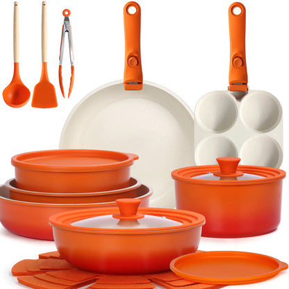 Gipp Non-Stick Cookware Set (5/11/21-Piece) with Detachable Handle, Frying Pan, Saucepan, Lid, Silicone Details, Induction Compatible, Oven Safe for RV Kitchen Use