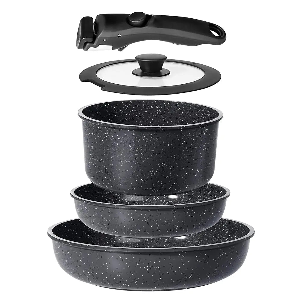 Gipp Non-Stick Cookware Set (5/11/21-Piece) with Detachable Handle, Frying Pan, Saucepan, Lid, Silicone Details, Induction Compatible, Oven Safe for RV Kitchen Use