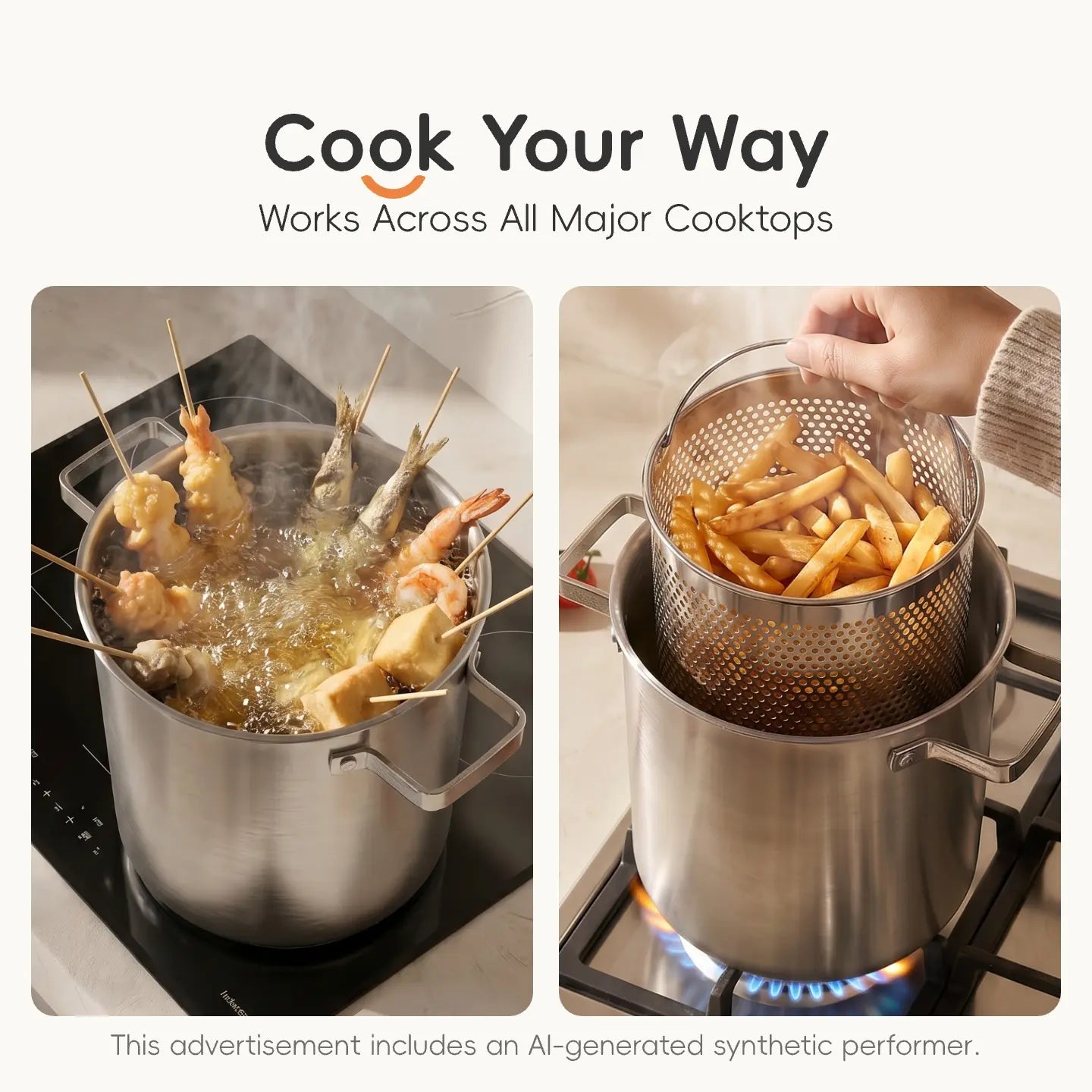 PUCOHOUSE 304 Stainless Steel Deep Stock Pot with Mesh Strainer Basket, Korean Japanese Style Multi-Purpose Asparagus Pot for Spaghetti, Deep Frying Skewers, Blanching Seafood Veggies, All Stovetops Compatible Induction Gas Electric Cookware