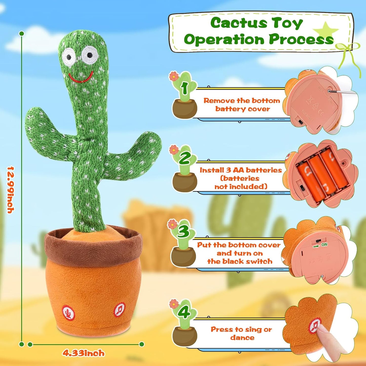 Dancing Talking Cactus Toy, Singing Cactus Baby Toy Stuffed Animals