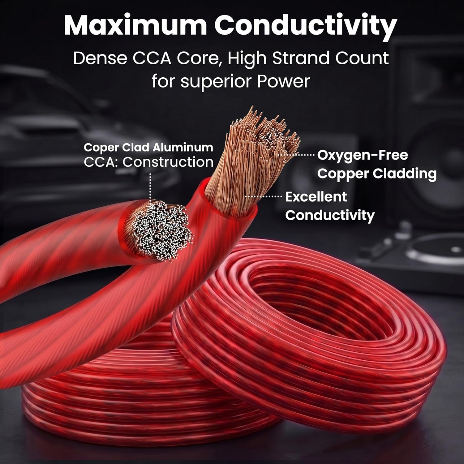 Earit 0 Gauge Wire, 1/0 Battery Cable, CCA Red Power Wire, 25FT