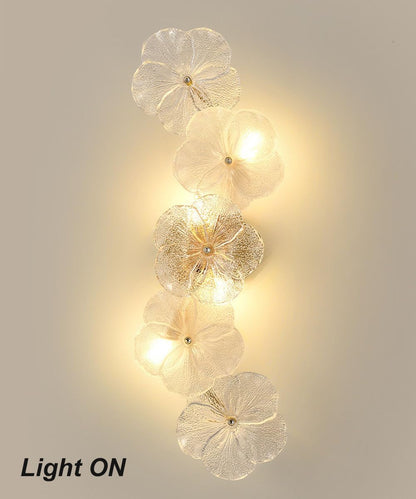22.4" Flower Shape Glass Wall Lamp, Gold Base Floral Sconce Fixture Prism Wall Sconces with LED Light, Modern Vintage Rustic Lighting Fixture for Bedroom Hallway Bedside Hotel