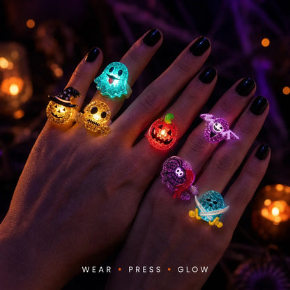 2026 New Spooky Halloween LED Light-Up Flashing Rings (24PCS Assorted), Trick-Or-Treat Gifts, Party Favors & Goodie Bag Prizes