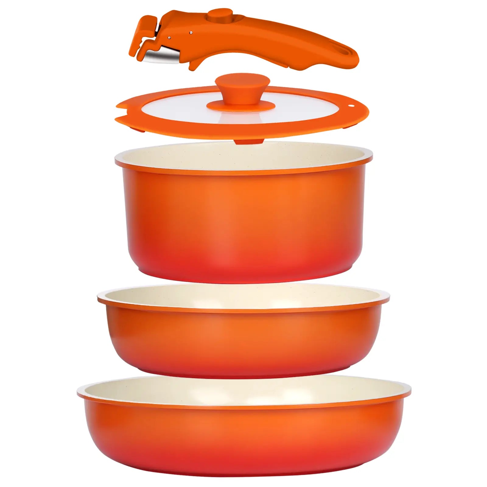 Gipp Non-Stick Cookware Set (5/11/21-Piece) with Detachable Handle, Frying Pan, Saucepan, Lid, Silicone Details, Induction Compatible, Oven Safe for RV Kitchen Use