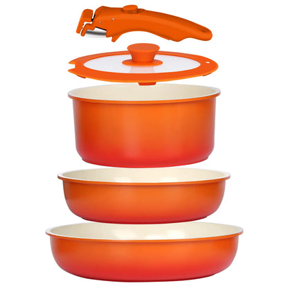 Gipp Non-Stick Cookware Set (5/11/21-Piece) with Detachable Handle, Frying Pan, Saucepan, Lid, Silicone Details, Induction Compatible, Oven Safe for RV Kitchen Use