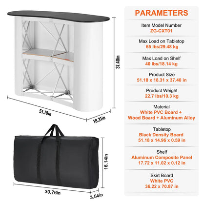【Fathersdaygift】Vevor Portable Tradeshow Podium Table, 51.18" X 18.31" X 37.4", Display Exhibition Counter Stand Booth Fair with Wall, Foldable Promotion Retail Bar Table Pop up Podium with Storage Rack, Carrying Bag