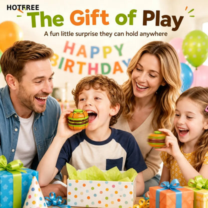 Hotfree Hamburger Transformable Fidget Ball Toy with Press & Spin Function, Handheld Sensory Fidget Gyro Toy, Pocket Stress Relief Tool, Anxiety Calming Fidget Spinner, Focus Aid for ADHD, Desk Fidget Gadget for Adults & Teens
