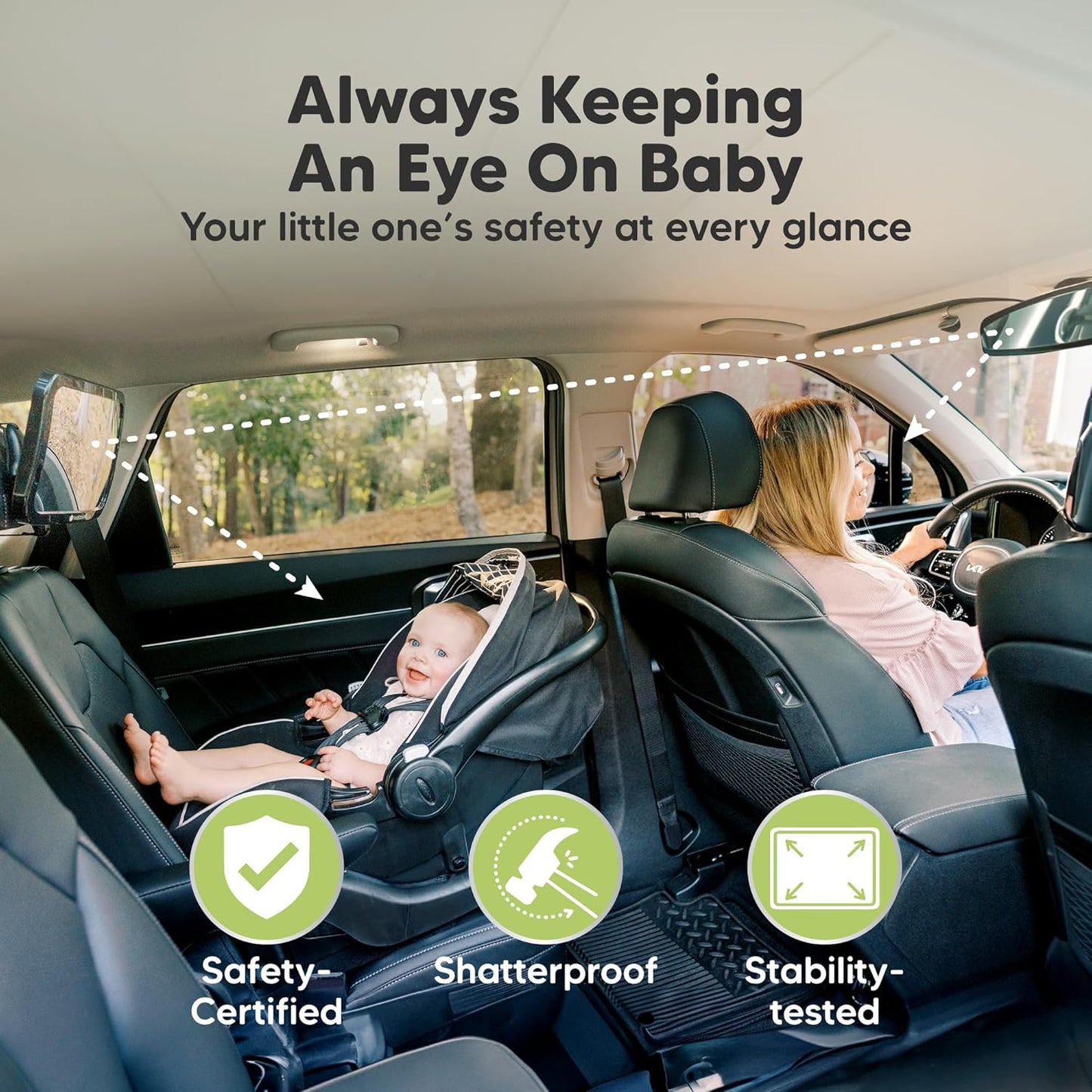 Baby Car Seat Mirror, Wide View, Shatterproof (Matte Black)