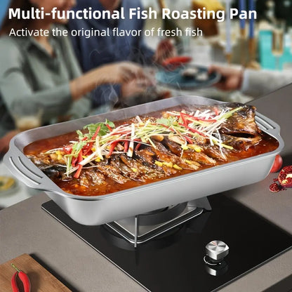 Stainless Steel Durable Bakeware Set - 4Pc Extra Large Nonstick Thick-Bottomed Rectangular Oven-Safe Cake Tins with Lids, Grill-To-Serve for Desserts, Grilling, Mother’S Day Gift