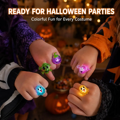 2026 New Spooky Halloween LED Light-Up Flashing Rings (24PCS Assorted), Trick-Or-Treat Gifts, Party Favors & Goodie Bag Prizes