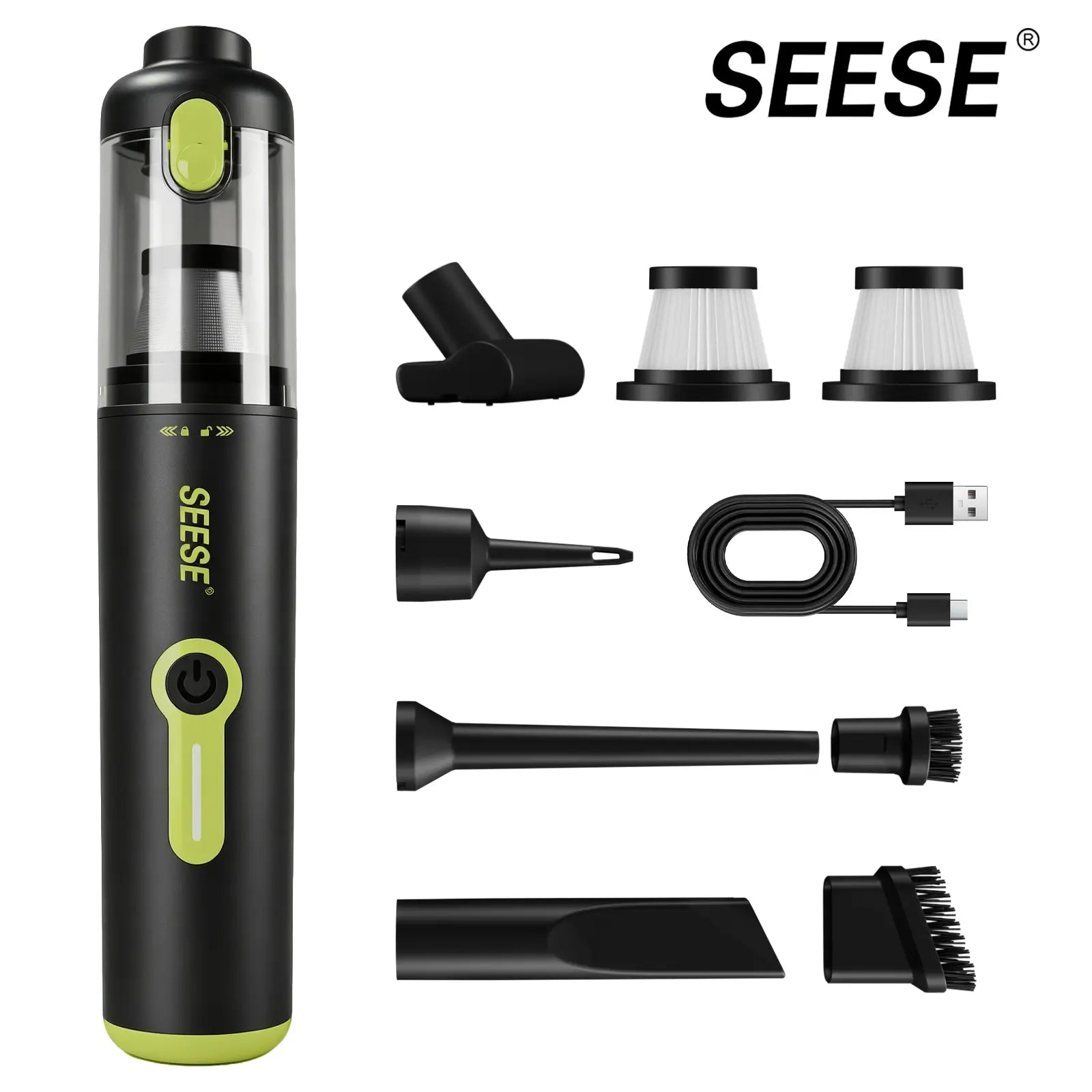 SEESE Car Vacuum Portable Cordless, 20000Pa 2 in 1 Vacuum Cleaner&Air Duster, 100W Brushless Motor Handheld Vacuum Cordless with 6000Mah Battery, Multi-Nozzles for Car, Home, Office, Pet Backtoschool