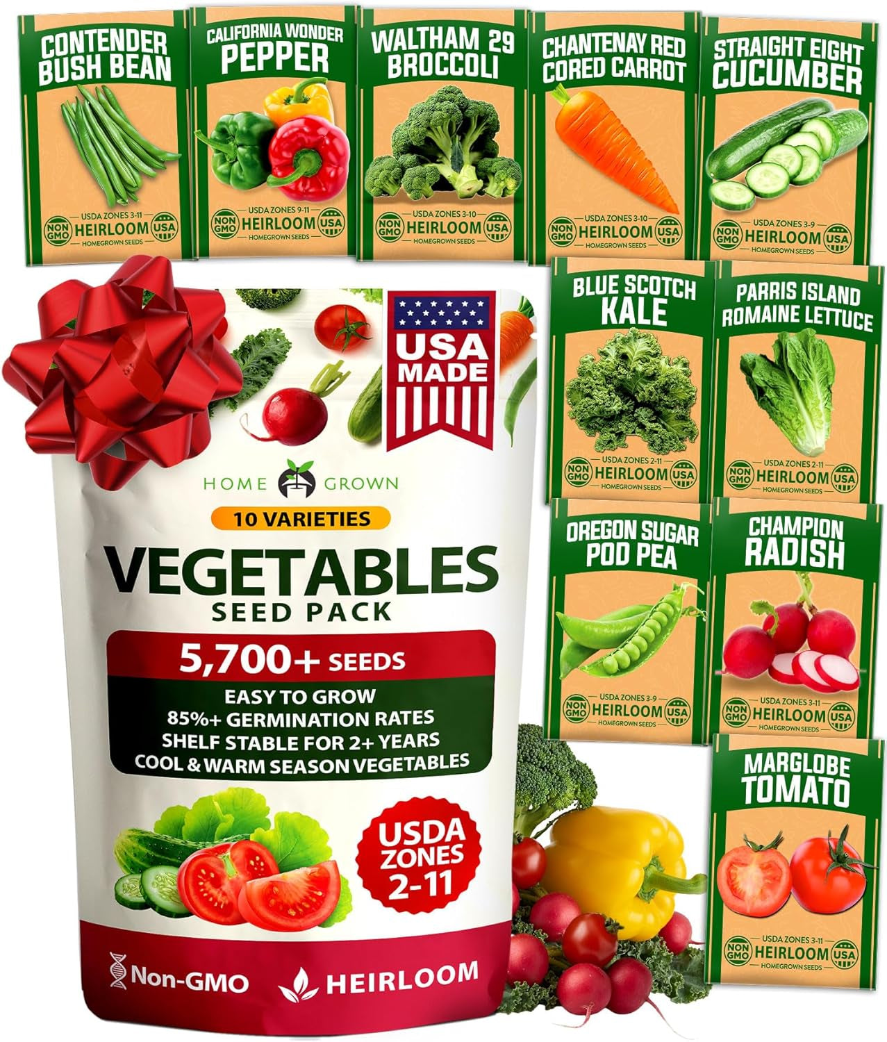 10 Variety Seed Vault, 5,700+ Seeds, Vegetable Garden Kit