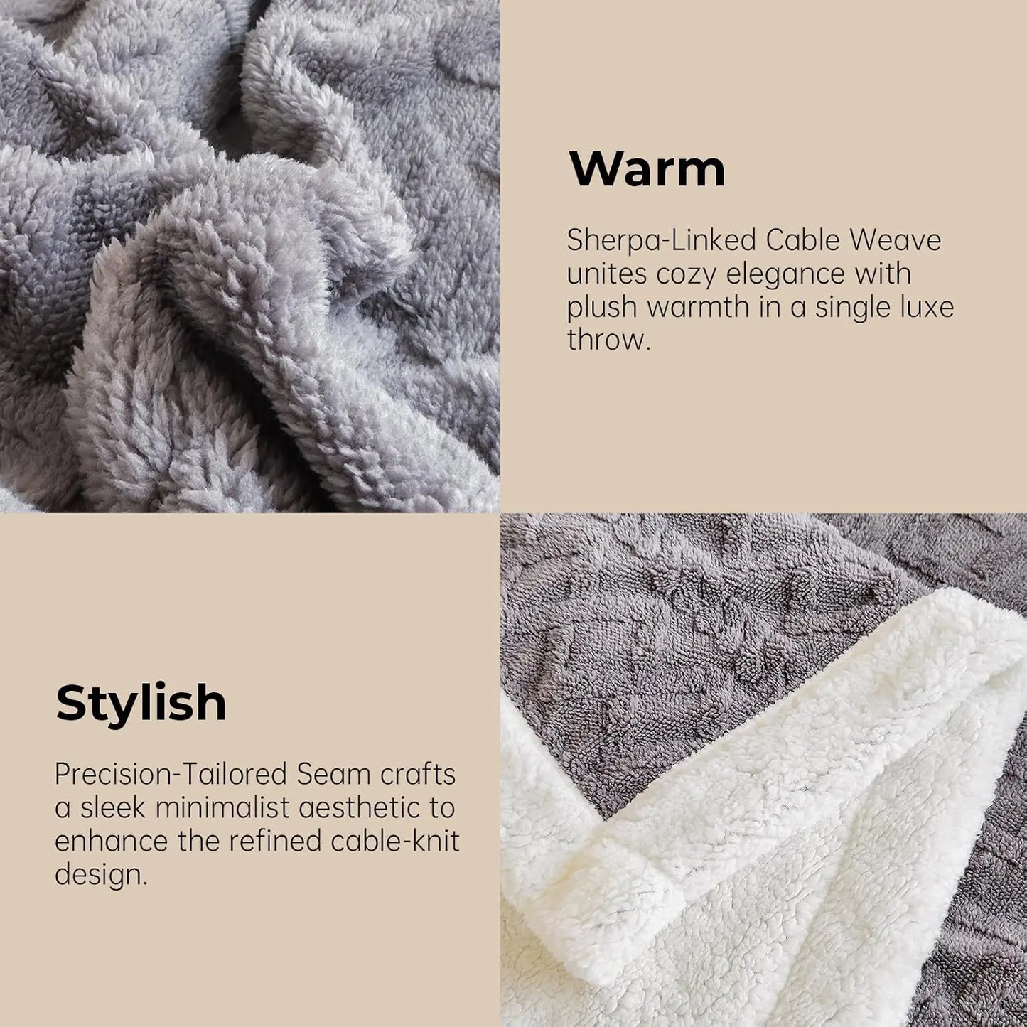 Double-Layer Plush Velvet Blanket, Ultra Soft Cozy Warm Throw Blanket, Reversible Fleece Blanket for Sofa Bed Bedroom