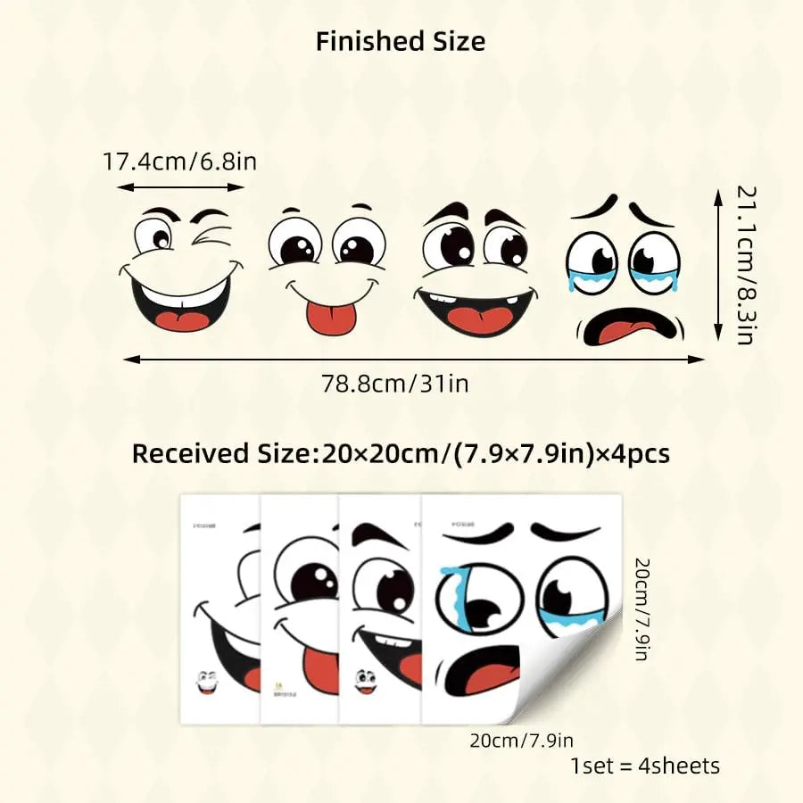 4/8Pcs Interesting Cartoon Face Self-Adhesive Disposable Stickers, Home Decor for Bathroom Trash Can & Refrigerator, Wall Art Decorative Decals