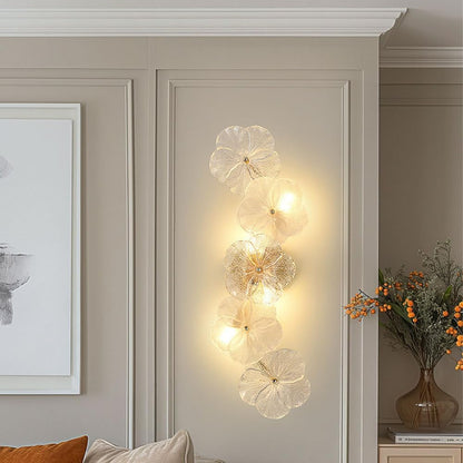 22.4" Flower Shape Glass Wall Lamp, Gold Base Floral Sconce Fixture Prism Wall Sconces with LED Light, Modern Vintage Rustic Lighting Fixture for Bedroom Hallway Bedside Hotel
