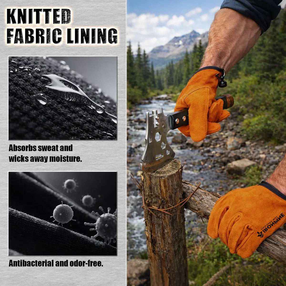 Magnetic Quick-Release Cowhide Work Gloves for Men, Heavy-Duty Leather Gloves with Dual Belt Clips, Reinforced Thumb, Soft Knit Lining for Camping, Firewood, Gardening, Construction, Farm and Yard Work