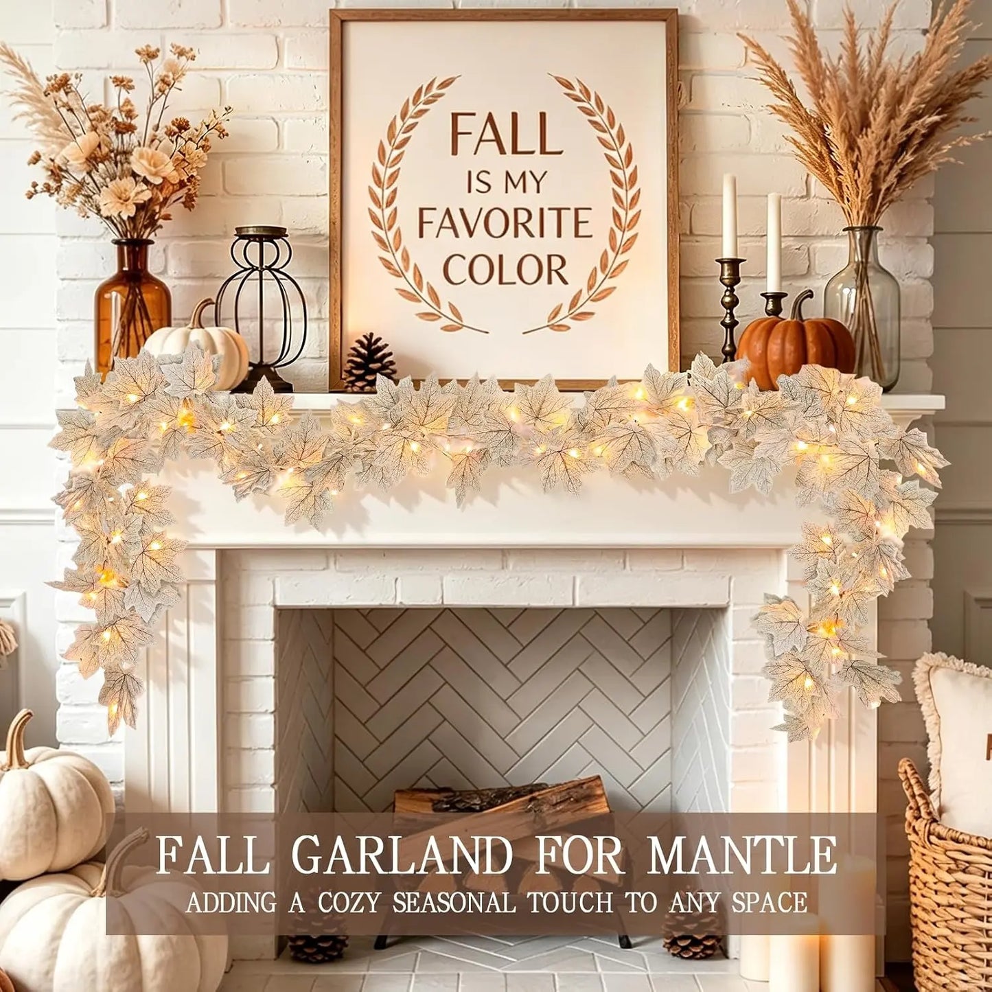 3 Pack Fall Decor - Fall Garland with Lights Fall Decorations for Home, Total 20Ft 60LED Thick Lighted Maples Leafed Autumn Garland Wedding Harvest Fireplace Party Christmas Thanksgiving Decorations
