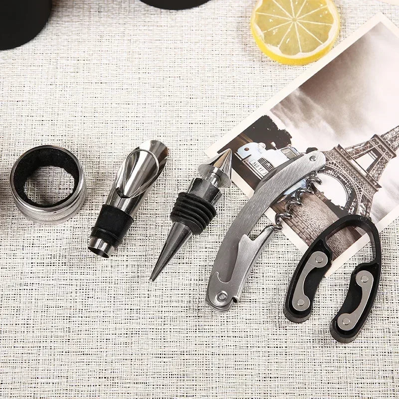 Deluxe Wine Opener Accessories Gift Tools Set with Waiters Corkscrew 5 Piece Bottle Opening Kit