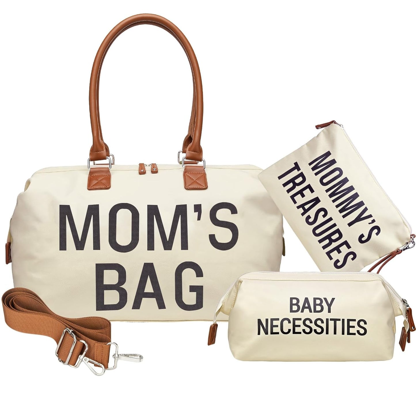 Mommy Diaper Bag Tote with 2 Organizer Pouches, Spacious 17.7In Mom’S Bag for Hospital and Weekender Travel, Creamy White