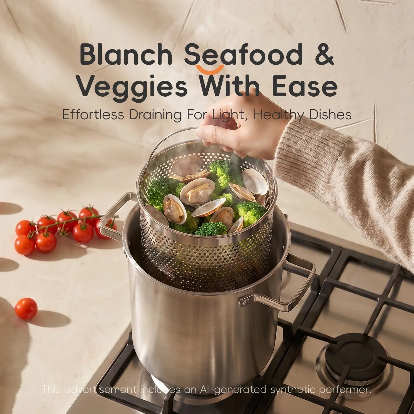 PUCOHOUSE 304 Stainless Steel Deep Stock Pot with Mesh Strainer Basket, Korean Japanese Style Multi-Purpose Asparagus Pot for Spaghetti, Deep Frying Skewers, Blanching Seafood Veggies, All Stovetops Compatible Induction Gas Electric Cookware