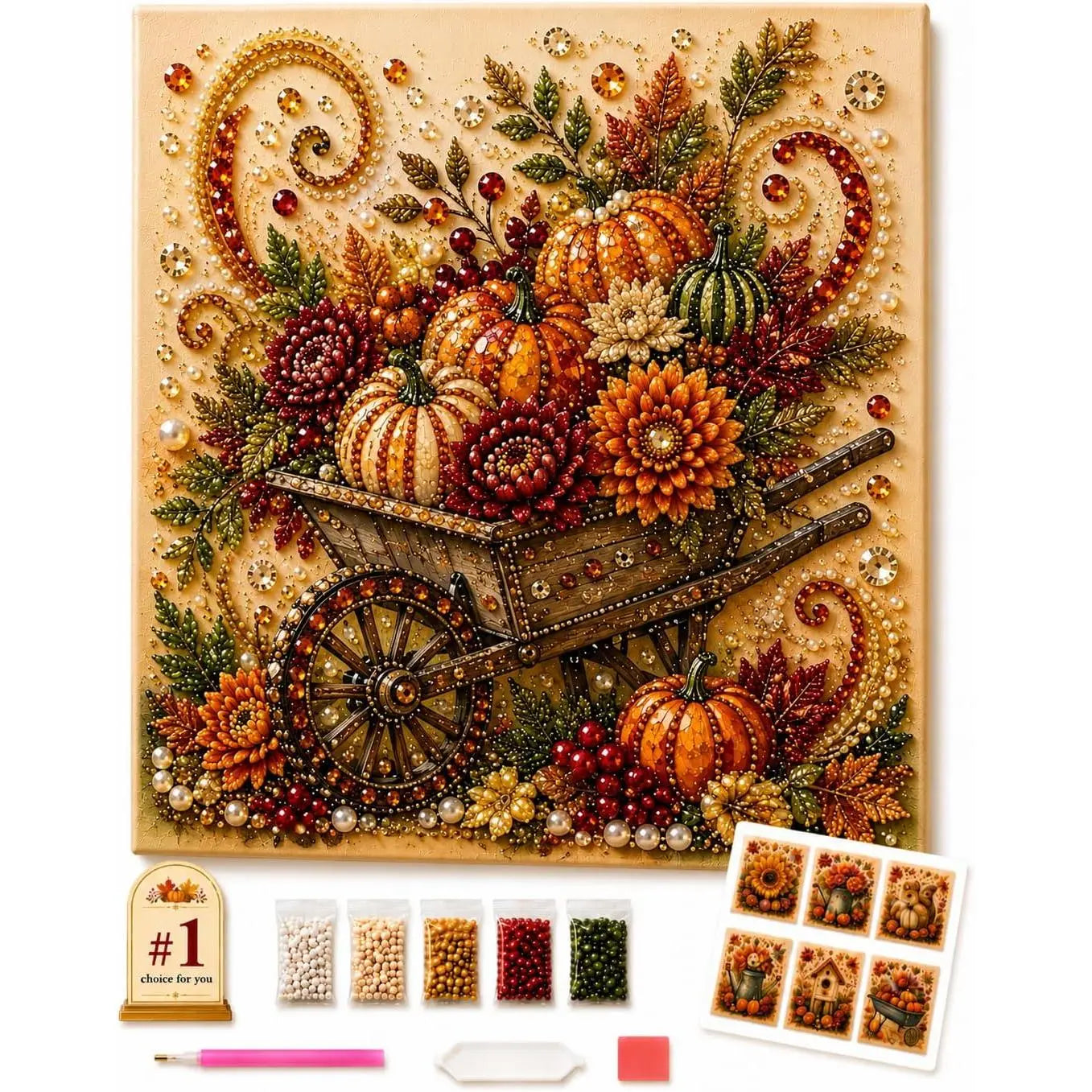 Autumn Pearl Painting Kit - Pearl Art Diy Kits for Adults Autumn (Pumpkin) | 12 * 12-Inch Beginner-Friendly Crafting with Selected Fall Scenes, a Relaxing DIY Project for Sparkling Autumn Artwork