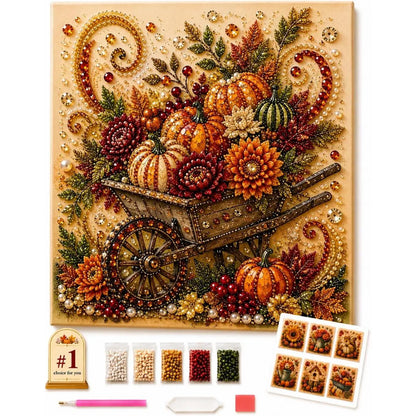 Autumn Pearl Painting Kit - Pearl Art Diy Kits for Adults Autumn (Pumpkin) | 12 * 12-Inch Beginner-Friendly Crafting with Selected Fall Scenes, a Relaxing DIY Project for Sparkling Autumn Artwork