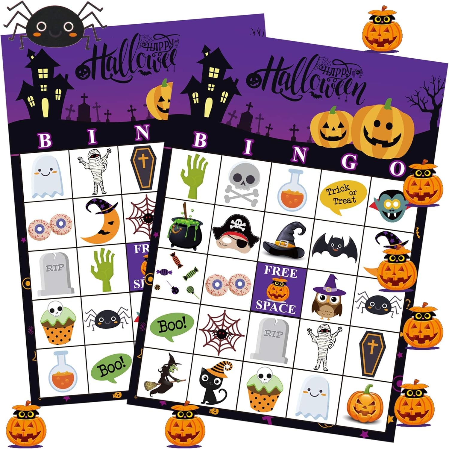 Halloween Bingo Game for 24 Players, Party Games for Kids Classroom