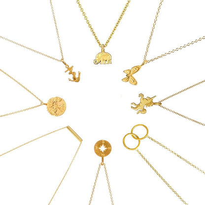 8Pack Friendship Unicorn Necklace Set Good Luck Elephant Pendant Chain Necklace with Message Card Party Favors Birthday Gifts for Women (Gold)