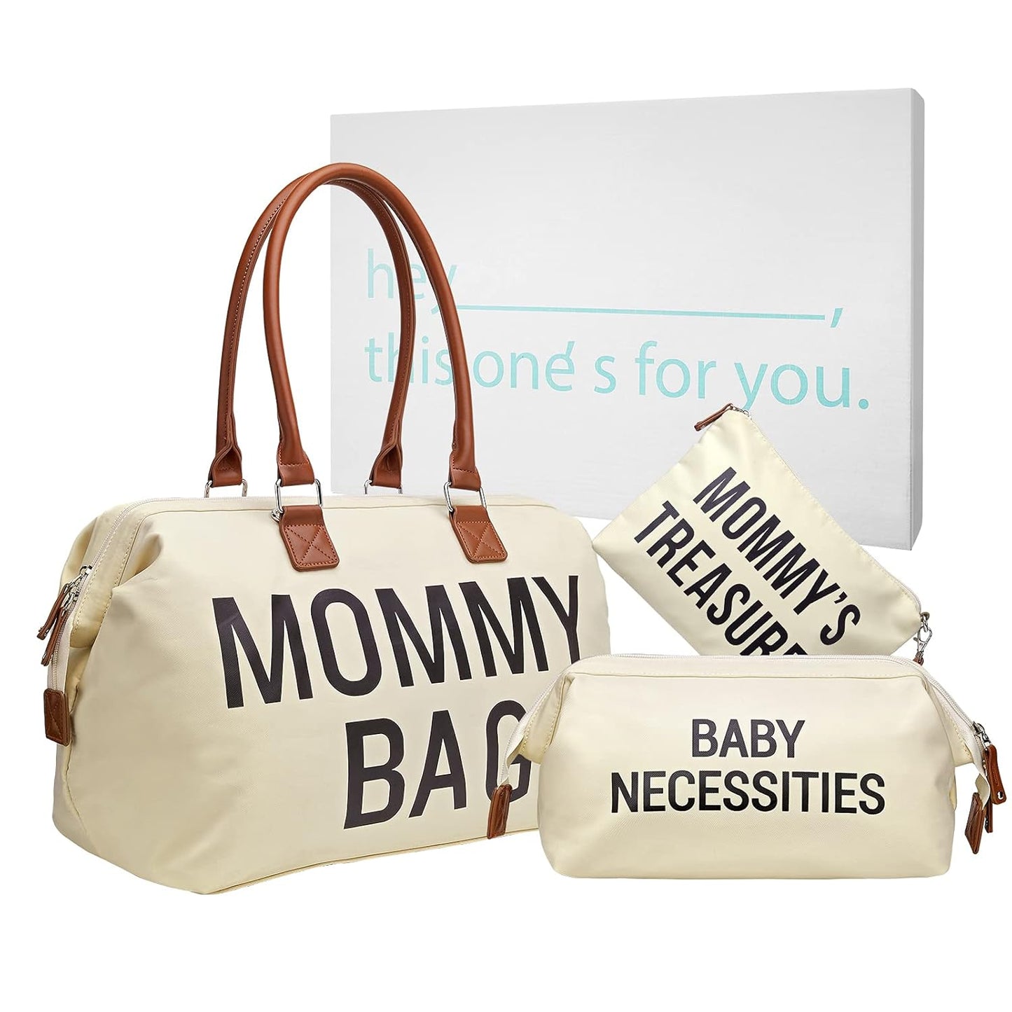 Mommy Diaper Bag Tote with 2 Organizer Pouches, Spacious 17.7In Mom’S Bag for Hospital and Weekender Travel, Creamy White