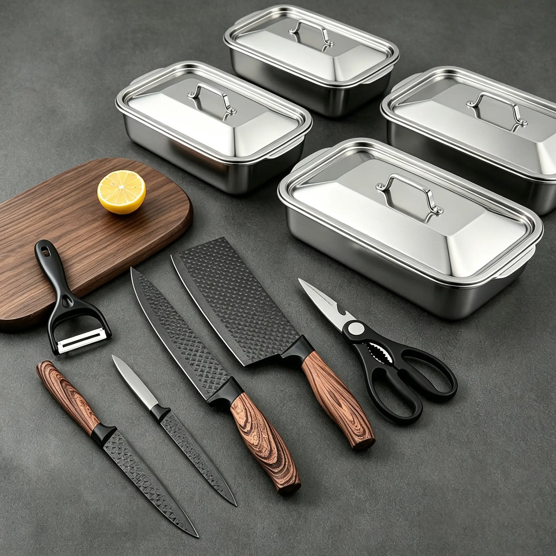 Stainless Steel Durable Bakeware Set - 4Pc Extra Large Nonstick Thick-Bottomed Rectangular Oven-Safe Cake Tins with Lids, Grill-To-Serve for Desserts, Grilling, Mother’S Day Gift