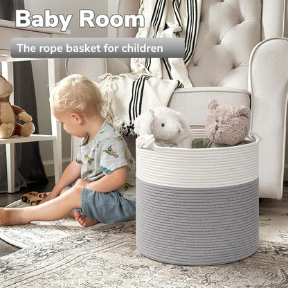 Woven Rope Blanket Basket Living Room, 40L, Grey