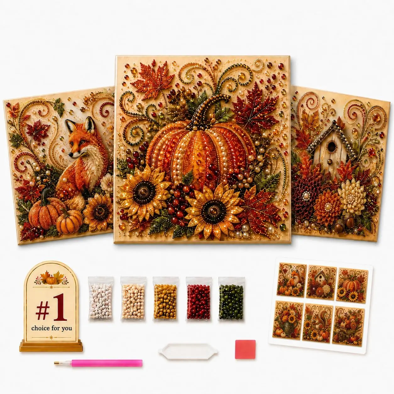 Autumn Pearl Painting Kit - Pearl Art Diy Kits for Adults Autumn (Pumpkin) | 12 * 12-Inch Beginner-Friendly Crafting with Selected Fall Scenes, a Relaxing DIY Project for Sparkling Autumn Artwork