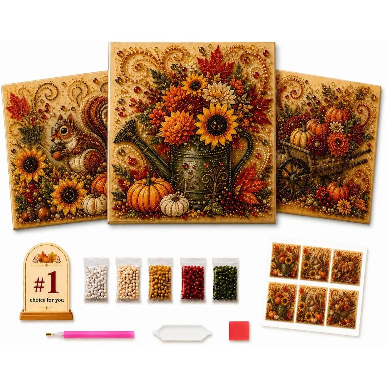 Autumn Pearl Painting Kit - Pearl Art Diy Kits for Adults Autumn (Pumpkin) | 12 * 12-Inch Beginner-Friendly Crafting with Selected Fall Scenes, a Relaxing DIY Project for Sparkling Autumn Artwork