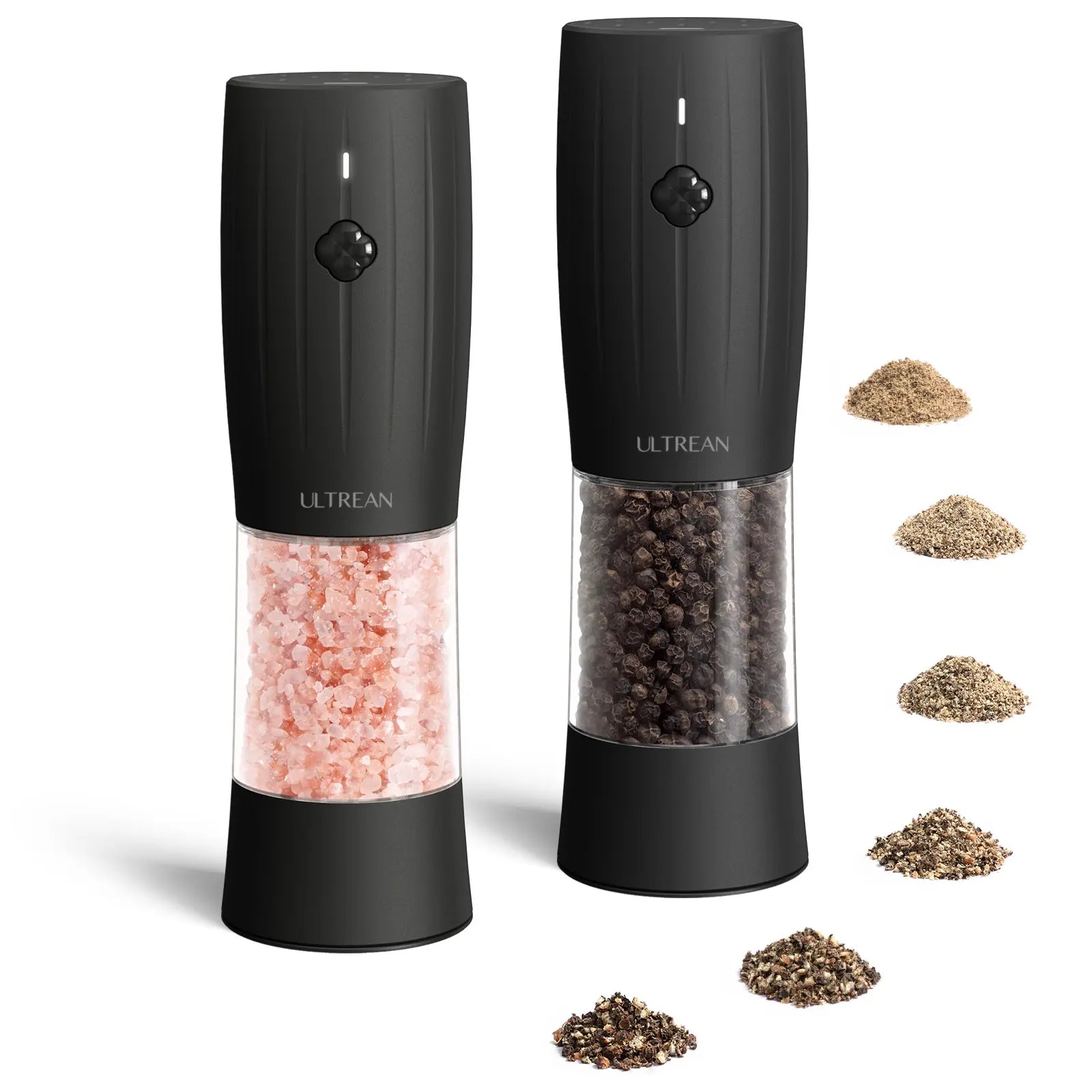 Ultrean Rechargeable Electric Salt and Pepper Grinder Set - Modern Cylindrical ABS Plastic Seasoning Utensils with 6 Adjustable Coarseness, Coarse Control, LED Light, Sky Blue Kitchen Gadget, Housewarming Gift
