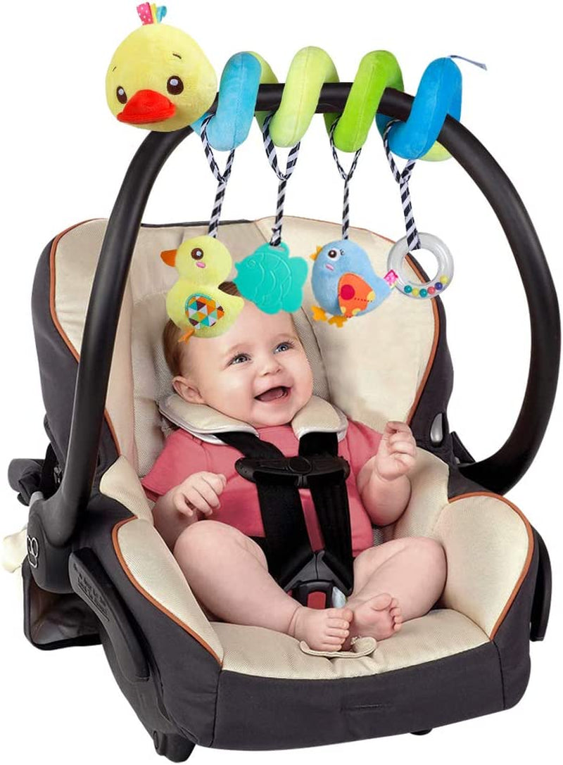 Baby Car Seat Toys, Activity Spiral Hangings Pram Toys, Plush Crib Toys with Squeaky for Boy or Girl, 0 Months up (Duck)