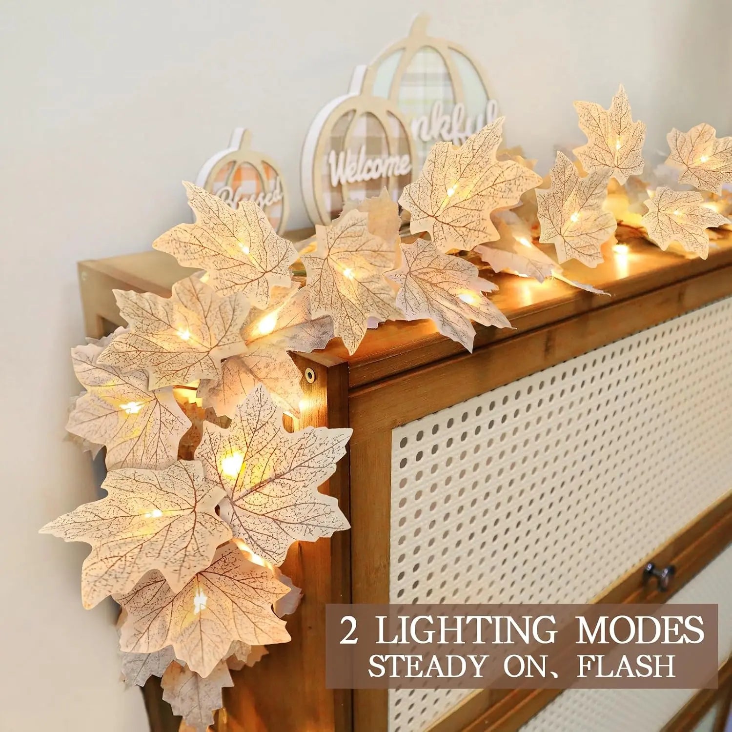 3 Pack Fall Decor - Fall Garland with Lights Fall Decorations for Home, Total 20Ft 60LED Thick Lighted Maples Leafed Autumn Garland Wedding Harvest Fireplace Party Christmas Thanksgiving Decorations