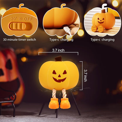 Cute Halloween Pumpkin Night Light Rechargeable for Nursery Bedroom